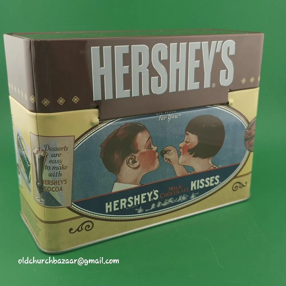 Vintage Hershey's Chocolate Kisses Tin Hinged Lid Complete w Dividers & Recipes